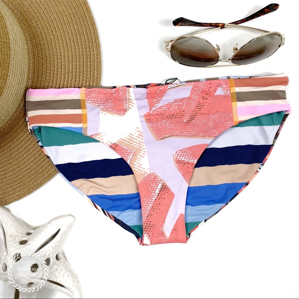 MAAJI Reversible Stripe & Tropical Print Bikini Swim Bottom NWOT